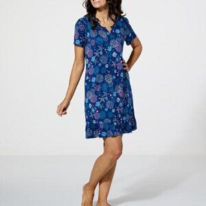 Comfort Code White Cuddl Duds Medium Sleep Dress Lounge Seahorse Tropical Print
